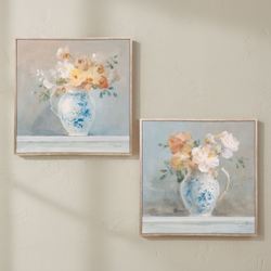 Heirloom Bouquet I Framed Canvas Wall Art Blue/White