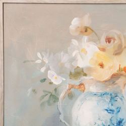 Heirloom Bouquet I Framed Canvas Wall Art Blue/White