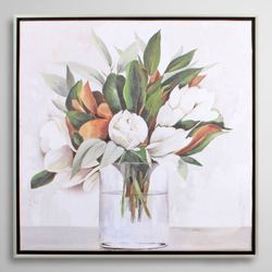 Magnolia Bouquet Framed Canvas Wall Art Off White