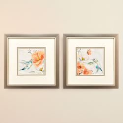 Floral Hummingbird Framed Wall Art Multi Warm Set of Two