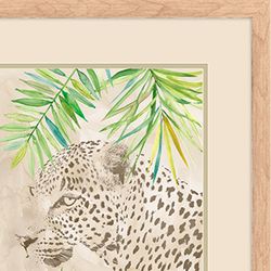 Boho Jungle Cat Framed Wall Art Beige Set of Two