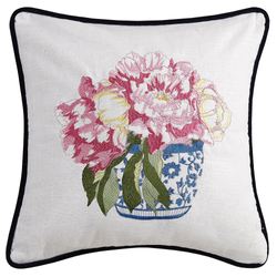 Wildflower Embroidered Short Vase Pillow Multi Pastel 16 Square