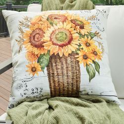 Sunflower Bouquet Motif Pillow Yellow 18 Square