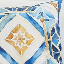 Sun Kissed Sunflower Tiles Pillow Blue