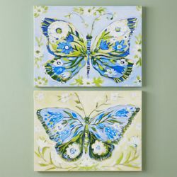 Butterfly Meadow Canvas Wall Art Blue Set of Two