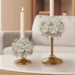 Floral Blooms Candleholders Off White Set of Two