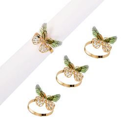 Jeweled Butterfly Napkin Rings Gold Set of Four