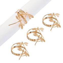 Dragonflies Napkin Rings Gold Set of Four