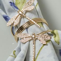 Dragonflies Napkin Rings Gold Set of Four