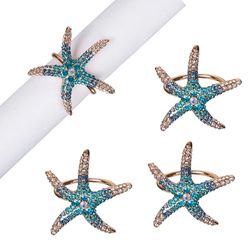 Jeweled Starfish Napkin Rings Blue Set of Four