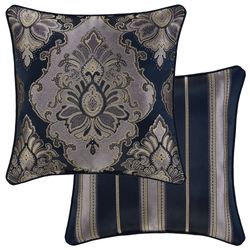 Bradley Reversible Piped Pillow Navy 20 Square