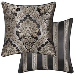 Harriman Reversible Damask Pillow Black 20 Square