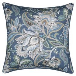 Michaela Jacobean Floral Pillow Blue 20 Square