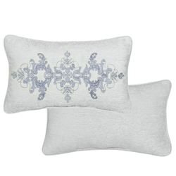 Queensbury Reversible Embroidered Rectangle Pillow Silver