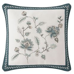 Blossom View Embroidered Pillow Teal 18 Square