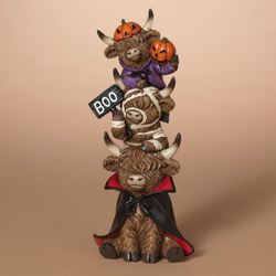 Halloween Stacked Highland Cows Table Sculpture Brown
