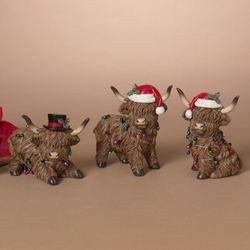 Holiday Highland Cow Table Sculptures Brown Set of Three