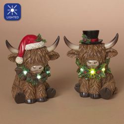 Christmas Highland Cow Table Sculptures Brown Set of Two