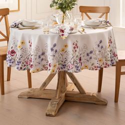Poppy Meadow Round Tablecloth White 70 Diameter