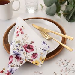Poppy Meadow Napkins White Set of Four