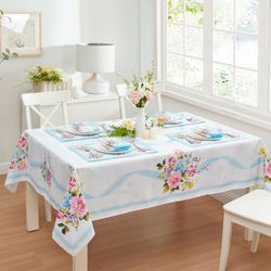 Blooming Rose Rectangle Tablecloth White