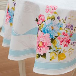 Blooming Rose Oval Tablecloth White 60 x 84