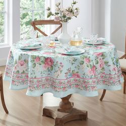 Timeless Floral Round Tablecloth Pastel Blue 70 Diameter