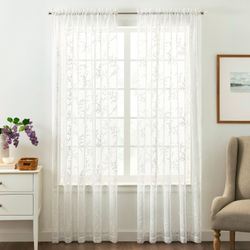 Willow Bloom Sheer Curtain Panel White