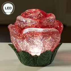 Swirling LED Rose Glitter Globe Red