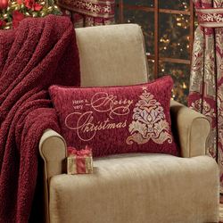 Ruby Court Embroidered Christmas Rectangle Pillow