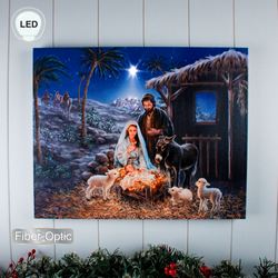 A Savior Is Born Lighted Canvas Wall Art Blue