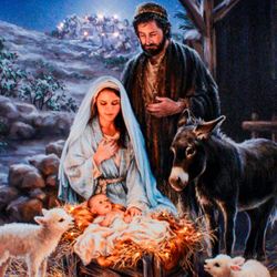 A Savior Is Born Lighted Canvas Wall Art Blue