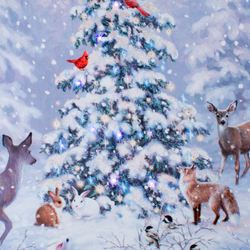 Woodland Christmas Lighted Canvas Wall Art Multi Cool