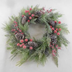 Iced Berry and Pine Wreath Green