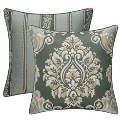 Alina Reversible Damask Pillow Dark Green 20 Square