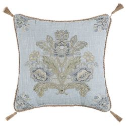 Pasadena Tasseled Embroidered Pillow Blue 18 Square
