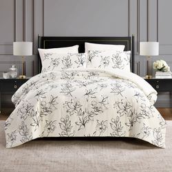 Inked Floral Mini Comforter Set Black/Ivory