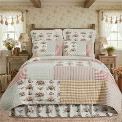 Floral Gingham Patchwork Quilt Multi Warm