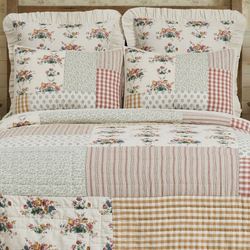 Floral Gingham Patchwork Quilt Multi Warm