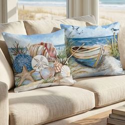 Boat on Seashore Pillow Multi Earth