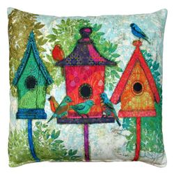Garden Birdhouse Trio Pillow Multi Earth