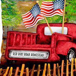 Patriotic Red Truck Pillow 18 Square