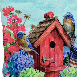 Patriotic Bluebirds Pillow Red 18 Square