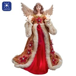Holiday Angel Lighted Tree Topper Red