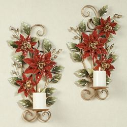 Poinsettia Wall Sconces Red Set of Two