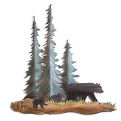 Bear Family in the Pines Small Wall Sculpture Multi Metallic
