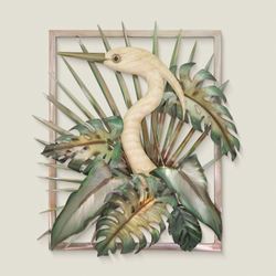 Heron Facing Left in Foliage Wall Sculpture Green