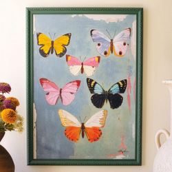 Framed Butterfly Canvas Wall Art Multi Warm