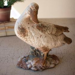 Playful Duck Sculpture Weathered Ivory