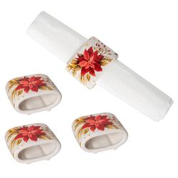 Poinsettia Moments Napkin Rings Red Set of Four